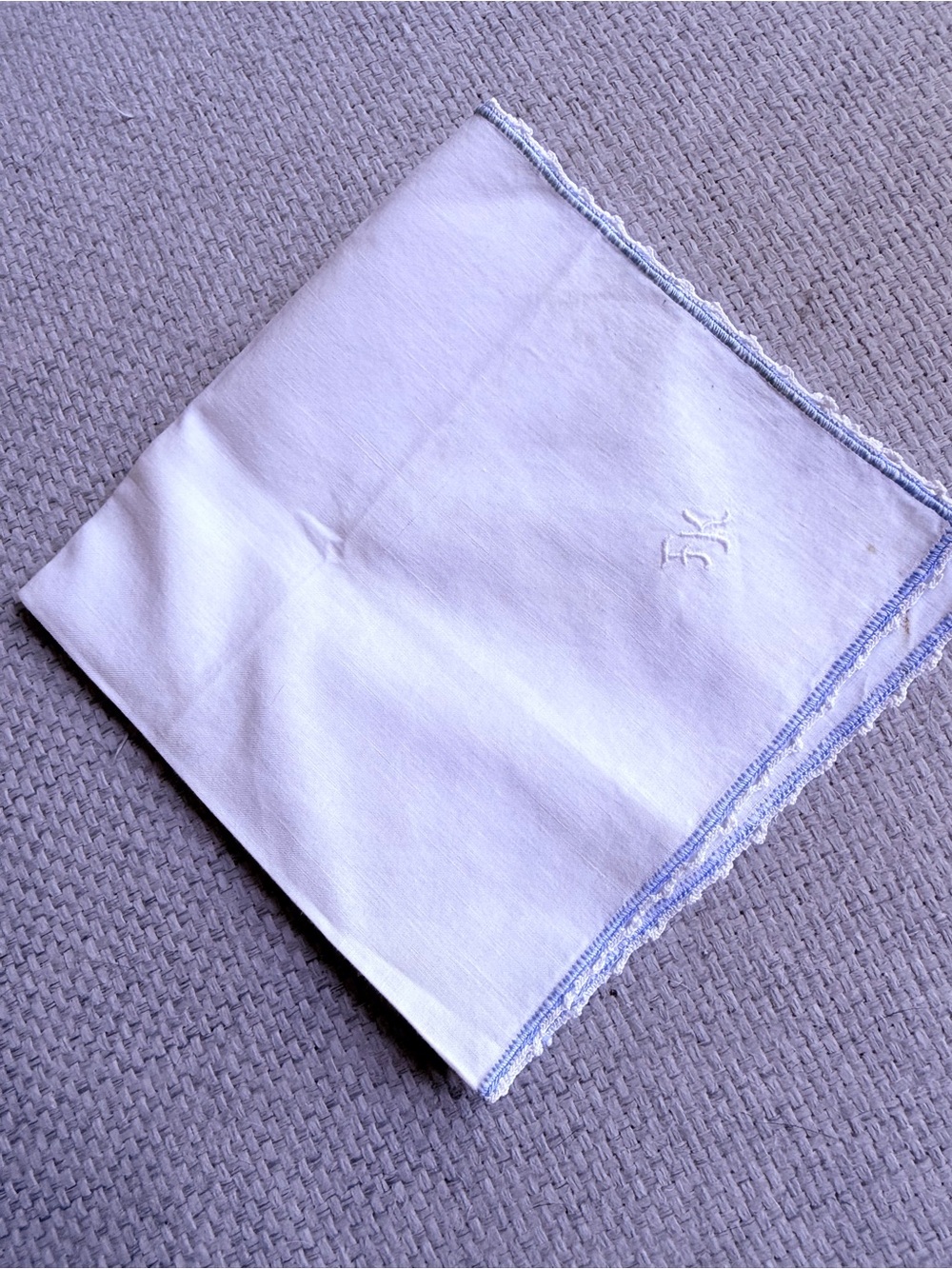 Vintage Classic White Handkerchief with Blue Trim